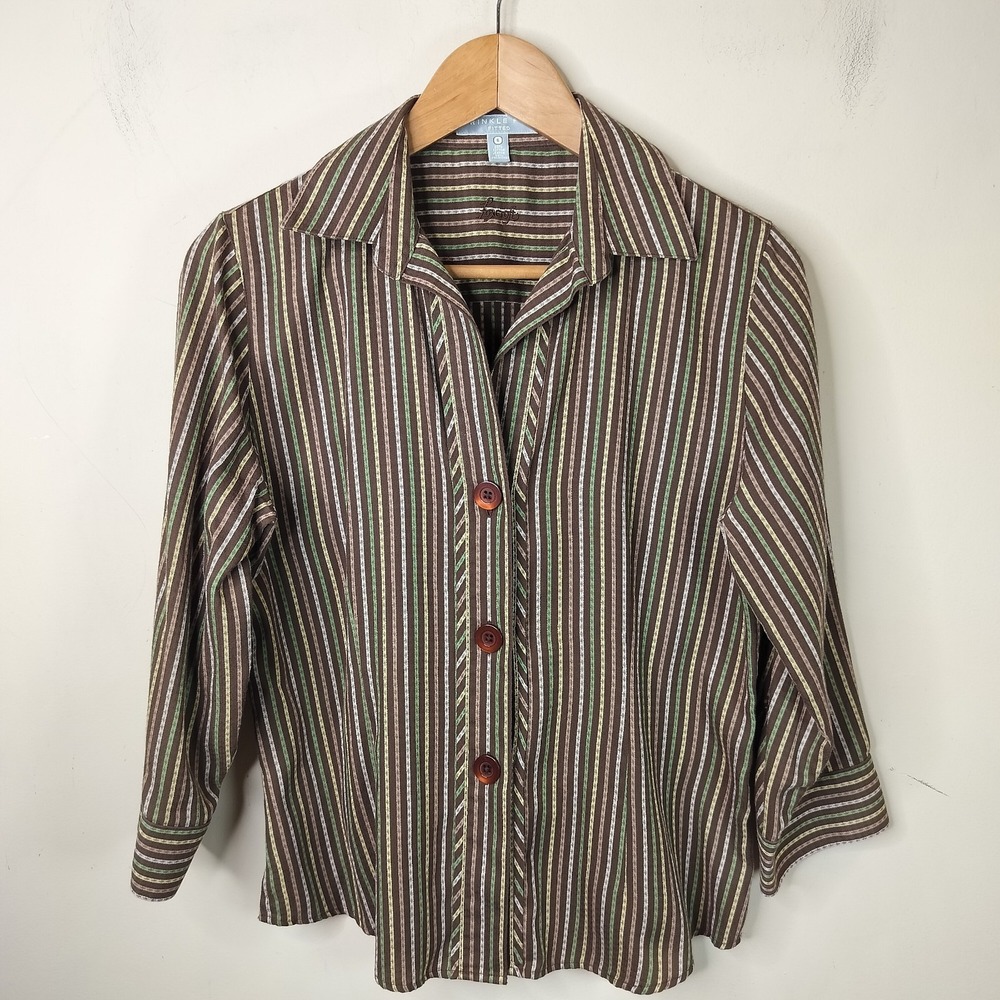 Foxcroft Button Up‎ Shirt Wrinkle Free Fitted Striped